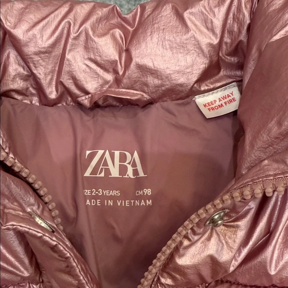 Zara kids pink metallic puffer size 2-3 - Picture 2 of 2